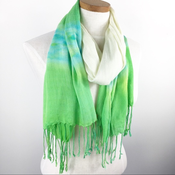Limited Too Accessories - Tie Dye Scarf Ombré Green Blue Fringe Limited Too